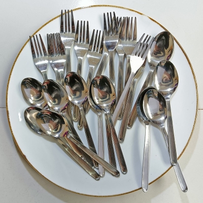 Picture of Rosy 24 pcs Stainless steel Tea and fork spoon silver for kitchen 15cm long best spoon for House, Kitchen, Travel, restaurant  etc-Silver