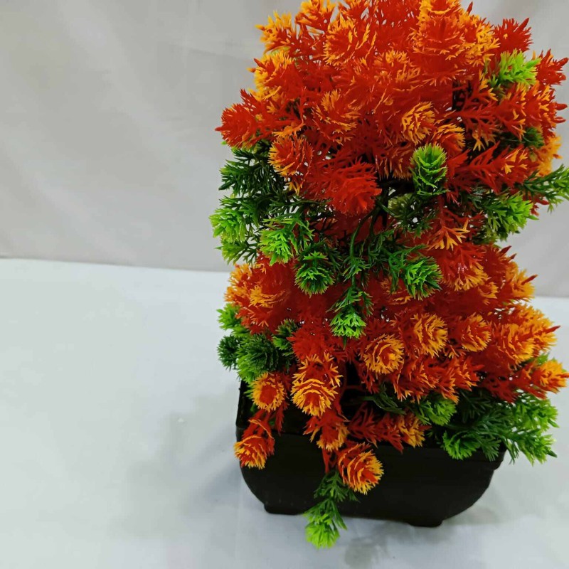 Picture of Office Table Decoration: 2 Heads, Multiple Color Flower Artificial Bonsai Tree with Plastic Vases, Gram Beauty Flower Included-Multicolor