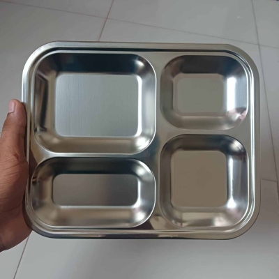 Picture of MollaDepartmental 1 PCS 4 compartment Stainless Steel Cafeteria Tray-Silver