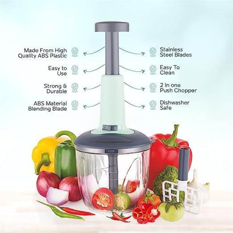 Picture of Refined Taste - Push Chopper Plastic Vegetable Chopper Cutter, Vegetable Push Chopper for Kitchen, 3 Sharp Stainless Steel Blades,-Multicolor