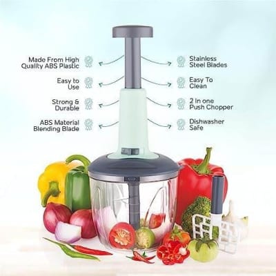 Picture of Refined Taste - Push Chopper Plastic Vegetable Chopper Cutter, Vegetable Push Chopper for Kitchen, 3 Sharp Stainless Steel Blades,-Multicolor