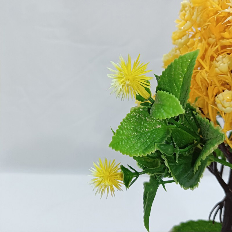 Picture of Flower Bonsai Artificial Grass Plants with Pot for Home Decor | Decorative Office Indoor Decor (Yellow, 1 Piece)-Yellow