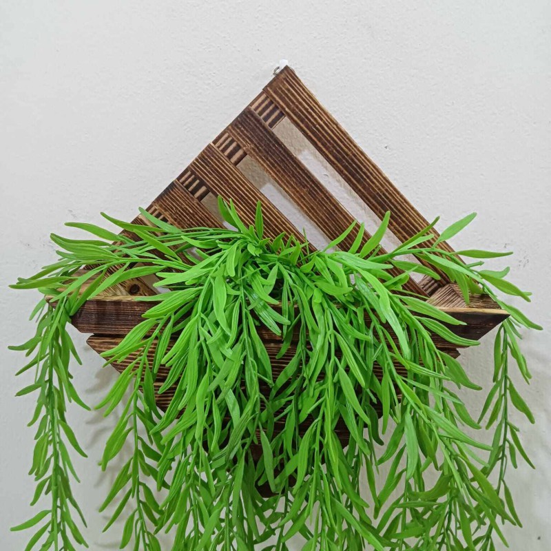Picture of Artificial Wall Hanging: 90cm Green Leaves + 3 Rubber Peperomia Trees with Triangle Bamboo Holder-Multicolor
