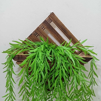 Picture of Artificial Wall Hanging: 90cm Green Leaves + 3 Rubber Peperomia Trees with Triangle Bamboo Holder-Multicolor