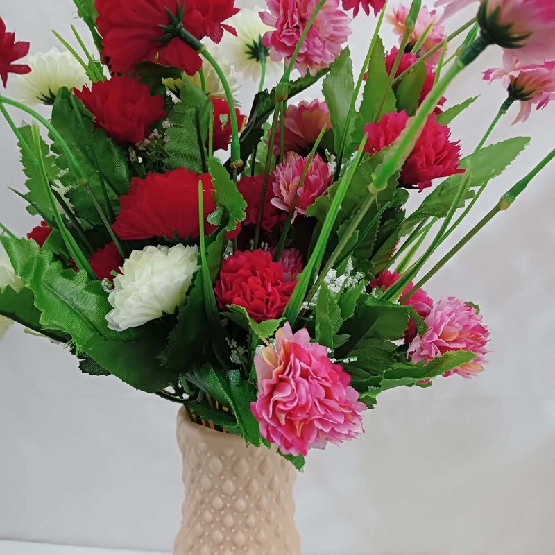 Picture of 40-50 Heads Multicolor Silk Artificial Flowers with Vase - 2 Sticks, 40cm Long, Plastic and Fabric - Ideal for Home, Restaurant, Wedding, Festival Decor-Multicolor