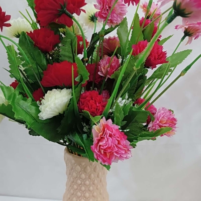 Picture of 40-50 Heads Multicolor Silk Artificial Flowers with Vase - 2 Sticks, 40cm Long, Plastic and Fabric - Ideal for Home, Restaurant, Wedding, Festival Decor-Multicolor
