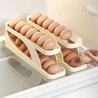 Picture of 3pcs Egg Container - Automatic Rolling Egg Holder Rack, Kitchen Refrigerator Egg Dispenser Fridge Organizer-Multicolor