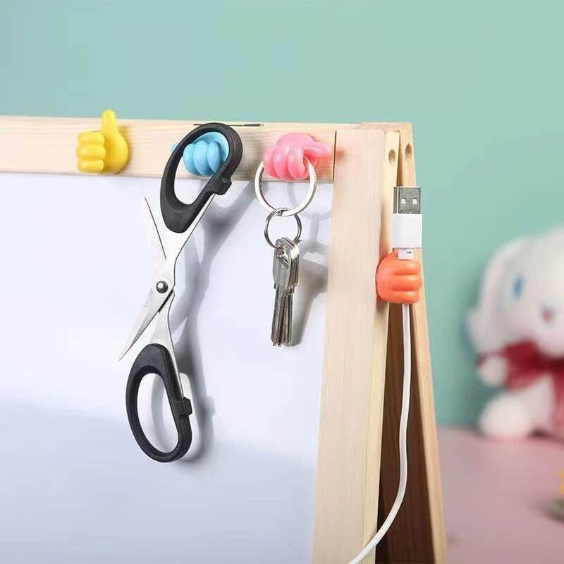 Picture of Hand Shape Cable Clips, USB Cord Holders Cable Management For Hanging (Pack Of 10) - Silicone Hooks Cord Holders for Cables - Self-Adhesive Home/Office/Cars Data Cable Clip Wire Desk Organizer-Multicolor