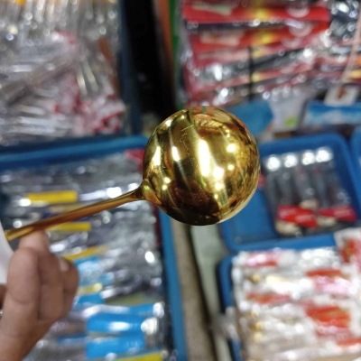 Picture of 1 pcs golden color long hundle  pickle spoon silver color spoon sup spoon round design spoon pickle spoon-Gold