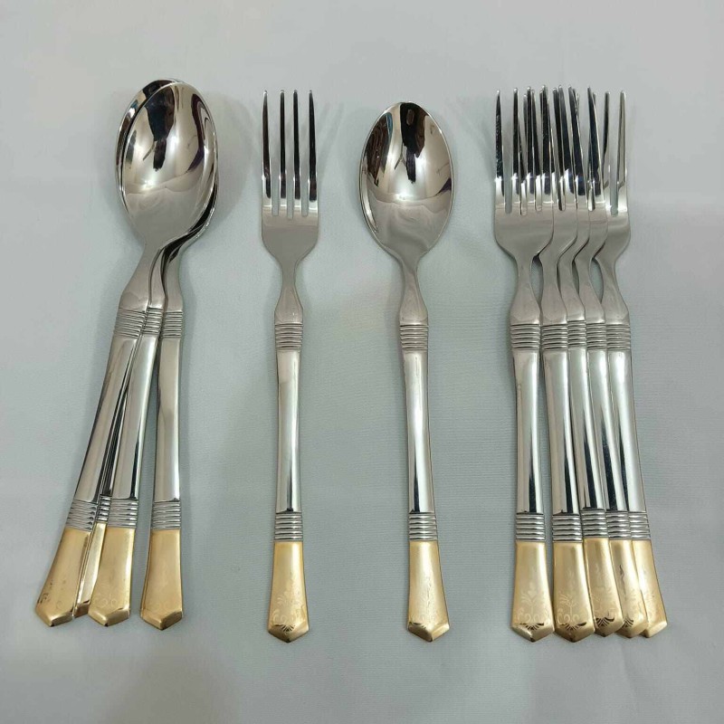 Picture of AYD premium golden design spoon 12 pcs stainless steel Tea spoon Magnet proof spoon mirror polish 15cm long spoon 6 pcs tea and 6 pcs fork spoon-Silver