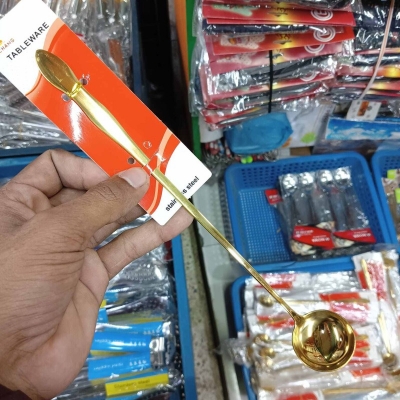 Picture of 1 pcs golden color long hundle  pickle spoon silver color spoon sup spoon round design spoon pickle spoon-Gold