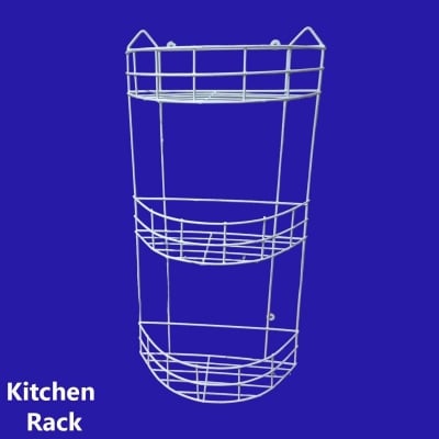 Picture of 3 Step D-Shaped Walls For The Kitchen Hanging Rack - Optimize Your Kitchen Storage With This D-Shaped Hanging Rack made is high quality iron stick white color-White