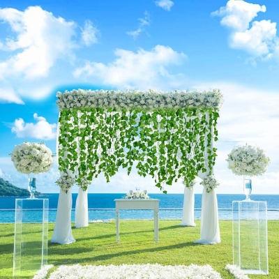 Picture of Garland 12 Plants Hanging Vine Artificial Pata 7ft Home Decor Christmas Wreath Battery (Green, One Size)-Multicolor