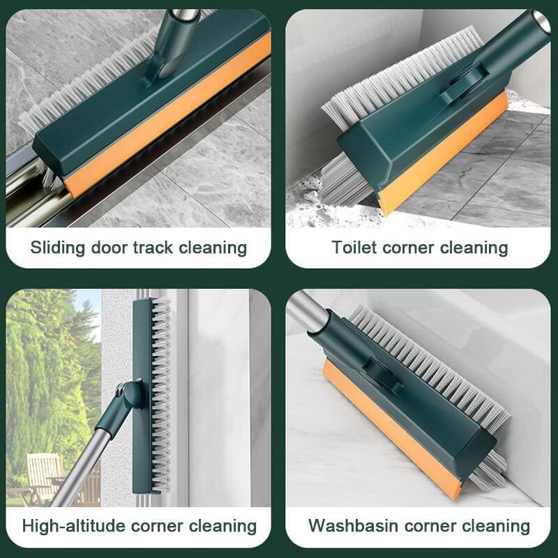 Picture of Bathroom Cleaning Brush with Wiper, 3 in 1 Tiles Cleaning Brush with Long Handle, 120° Rotate Bathroom Floor Cleaning Brush, Floor Scrub Bathroom Brush Home Kitchen - Multicolor-Multicolor