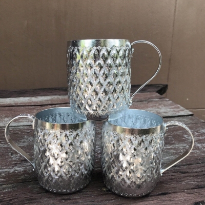 Picture of 1 pcs Vintage Style Thai Design Aluminum Water Cup with Handle Diamond Brand 9 cm Gift-Silver