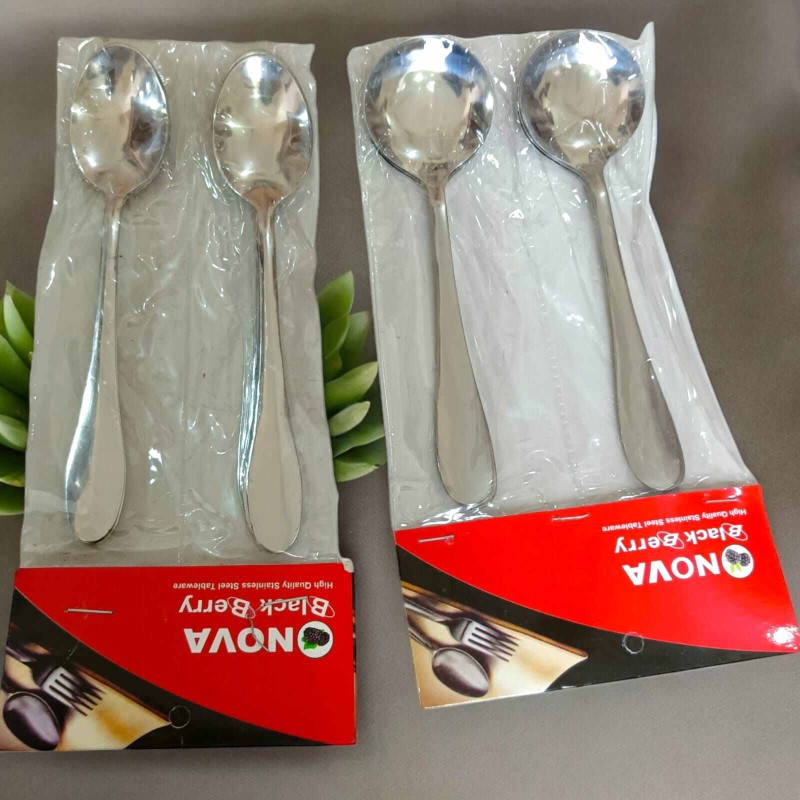 Picture of 12 pcs set Lightwaight 6 pcs Tea spoon and 6 pcs round sup spoon stainless steel spoon, silver color spoon for Tableware super cutlery 15cm long spoons set-Silver