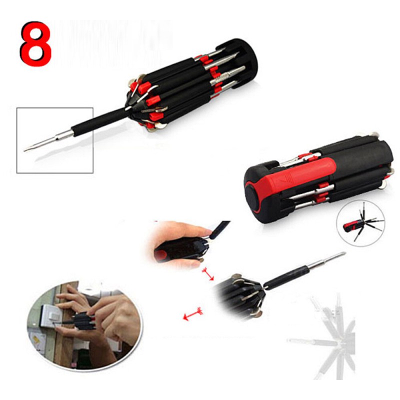 Picture of New Multi-functiona 8 in 1 Multi Screwdriver with 6 LED Torch Hand Repair Tools-Black