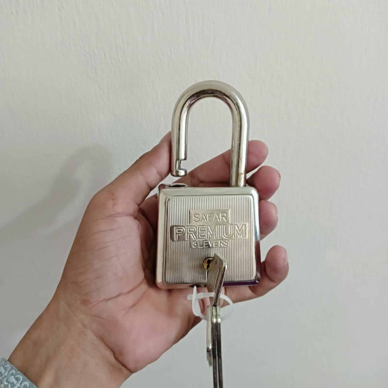 Picture of Door lock with 12 pcs Key,Safar Premium 8 Lever stainless steel  Pad Lock, Lock 60 mm each Heavy-duty padlocks for steel gates and door silver color-Silver