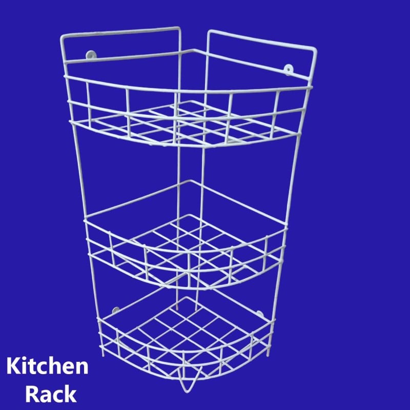 Picture of 3 Steps Hanging Corner Storage Rack Organizer Kitchen Rack Furniture Space Savers - Maximize Space With This 3-Step Hanging Corner Storage Rack made is high quality iron stick white color-White
