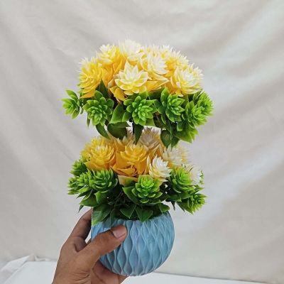 Picture of Decorate your home, hotel, or office with this 27cm Artificial Flower Plant with White Pot. Made of durable multicolor plastic, it's a perfect decorative piece. Quantity: 1 pcs.-Multicolor