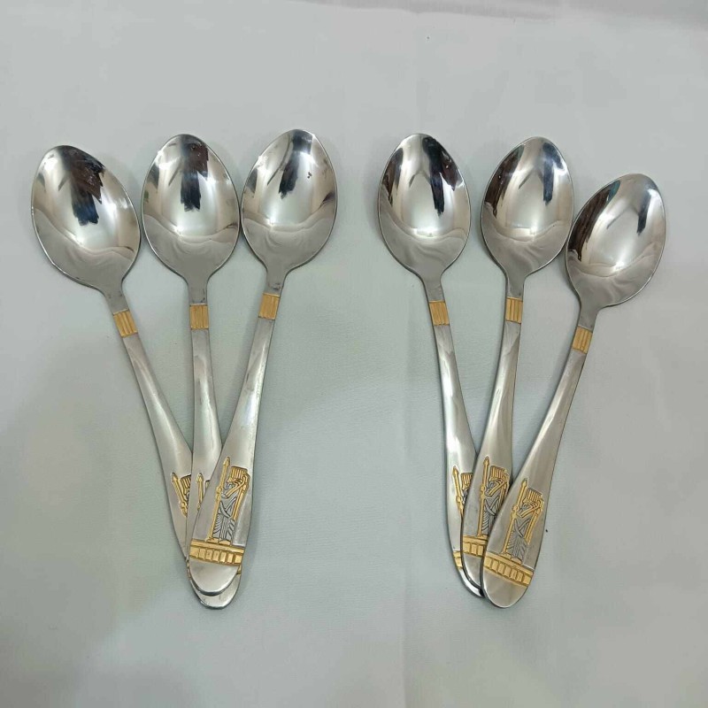 Picture of AYD 6 pcs stainless steel Tea spoon golden color design 15cm long Tea spoon-Silver