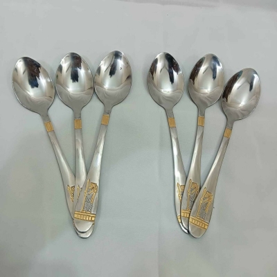 Picture of AYD 6 pcs stainless steel Tea spoon golden color design 15cm long Tea spoon-Silver