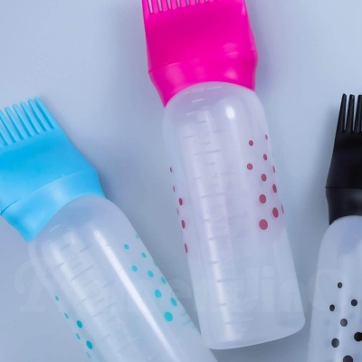 Picture of 3 Pack Root Comb Applicator Bottle with Graduated Scale Colorful Plastic Squeeze Bottle Applicator Brush for Hair Dye Home Salon-Multicolor