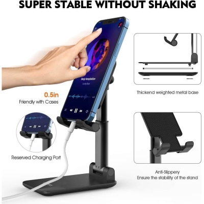 Picture of 1 pcs Cell Phone Stand, Licheers Foldable Phone Holder, Angle Height Adjustable Phone Stand for Desk, Compatible with 4"-7" Devices-Black