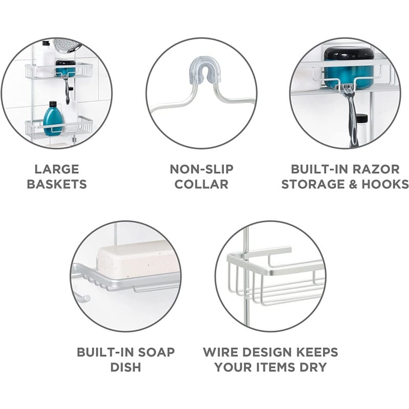 Picture of Progressive - Aluminum Shower Organizer Home Never Rust Rustproof Aluminum Shower Caddy, Satin Chrome - Bedding & Bath - Excellent-Silver