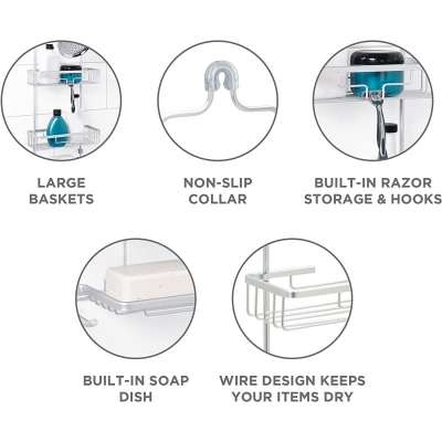 Picture of Progressive - Aluminum Shower Organizer Home Never Rust Rustproof Aluminum Shower Caddy, Satin Chrome - Bedding & Bath - Excellent-Silver