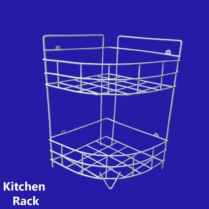 Picture of 2 Layer Hanging Corner Storage Rack Organizer Kitchen Rack Furniture Space Savers - Maximize Space With This 2-Step Hanging Corner Storage Rack , made is high quality iron stick white colour-White
