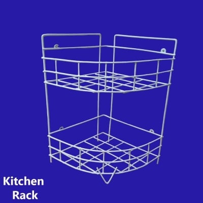 Picture of 2 Layer Hanging Corner Storage Rack Organizer Kitchen Rack Furniture Space Savers - Maximize Space With This 2-Step Hanging Corner Storage Rack , made is high quality iron stick white colour-White