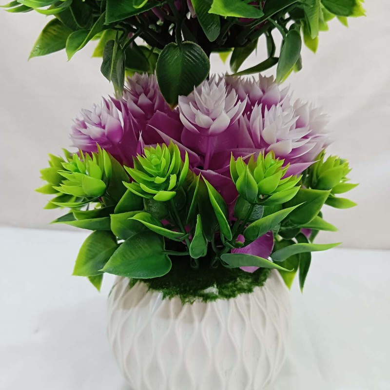 Picture of Perfect for home, hotel, or office, this 27cm Artificial Flower Plant with White Pot is made of durable multicolor plastic. Quantity: 1 pcs.-Multicolor