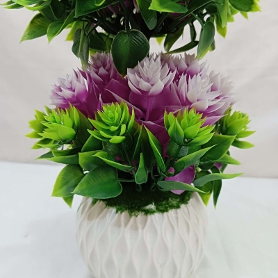 Picture of Perfect for home, hotel, or office, this 27cm Artificial Flower Plant with White Pot is made of durable multicolor plastic. Quantity: 1 pcs.-Multicolor