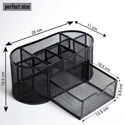 Picture of "Black Metal Desk Organizer - Fireproof & Multi-Functional Pen Holder, Durable, High-Temperature Resistant, Coated Finish, 10.5 x 11 x 22 cm, Ideal for Office & Study, 1 Piece"-Black