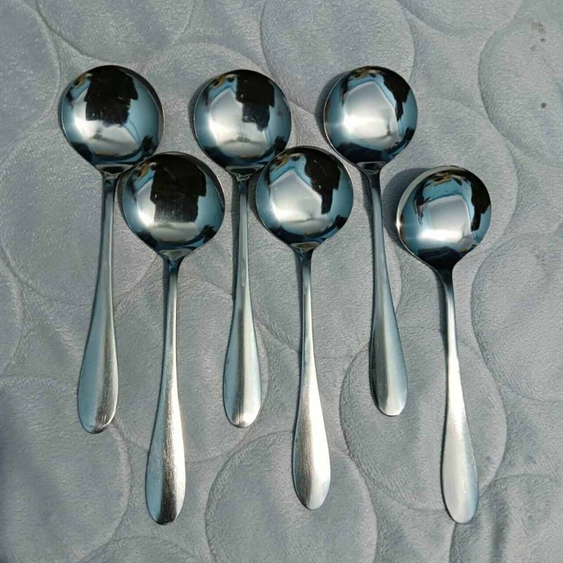 Picture of NOVA 6 pcs stainless steel sup spoon Nova Black Berry stainless steel sup spoon for children , sup spoon 15 cm long sup spoon-Silver