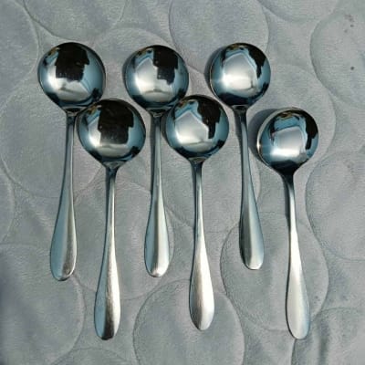 Picture of NOVA 6 pcs stainless steel sup spoon Nova Black Berry stainless steel sup spoon for children , sup spoon 15 cm long sup spoon-Silver