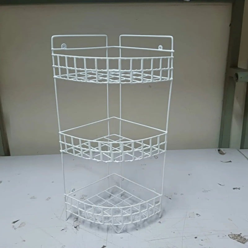 Picture of "White Finish 3-Step Hanging Corner Kitchen Rack – Triangle Design, Durable Iron, Easy to Install – 1 Pc"-White