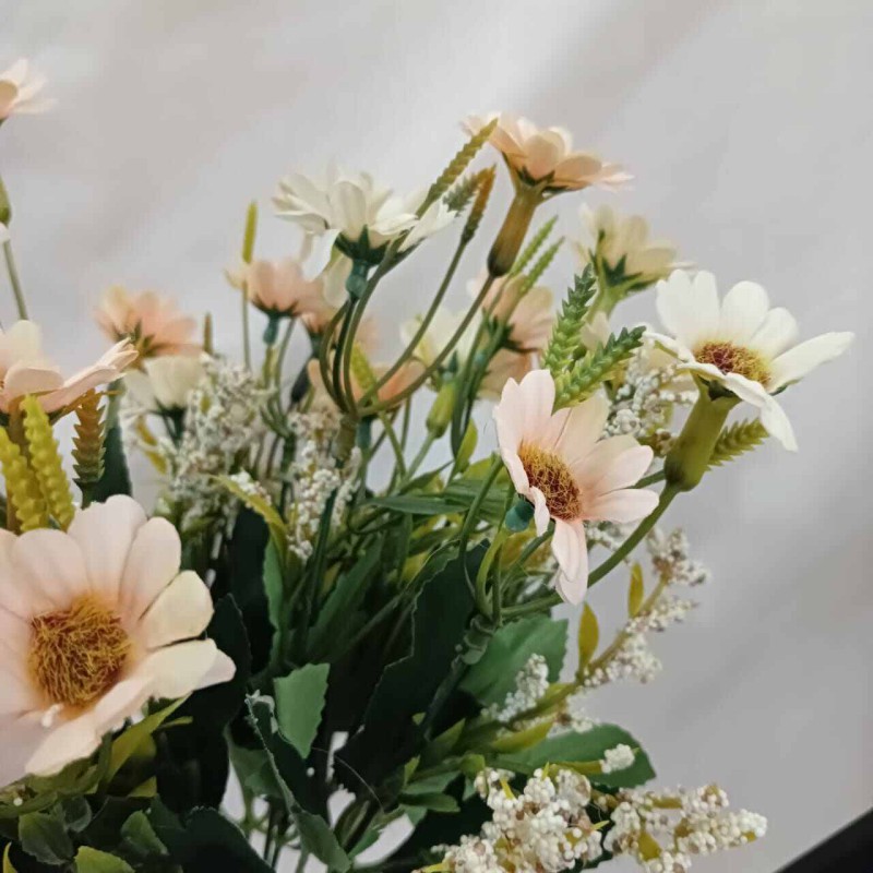 Picture of "14 Heads Silk Daisy Bouquet with Multicolor Artificial Sunflowers, Glass Vase, 48x20 cm, Perfect for Christmas, Wedding, and New Year, Made from Fabric and Plastic for Realistic and Elegant Display."-Multicolor