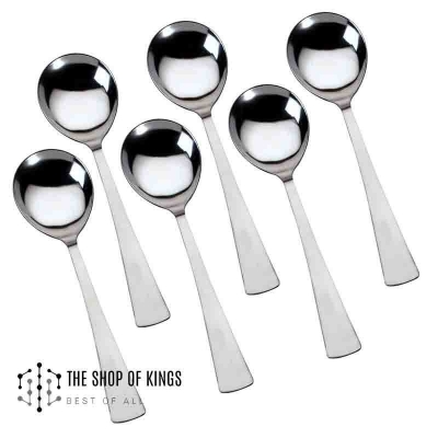 Picture of 6 pcs nova small Size Stainless Steel  Soup Spoon Set of 6 Pieces, Soup Spoon, Cereal Spoon, Soba Spoon, Bouillon Spoon - kitchen accessories-Silver