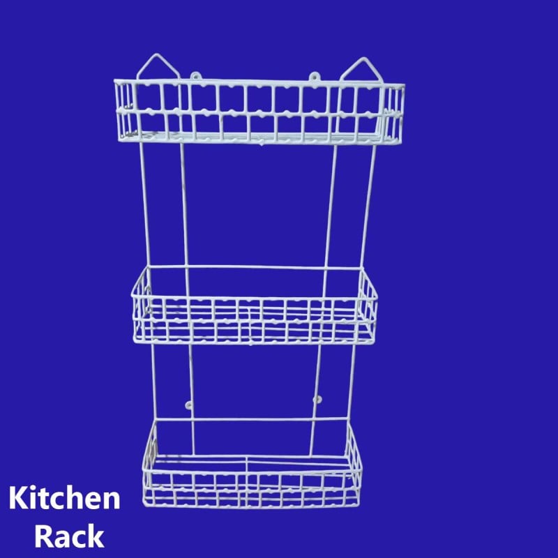 Picture of 3 Step square shape Walls For The Kitchen Hanging Rack - Optimize Your Kitchen Storage With This square shape Hanging Rack made is high quality iron stick white colour-White
