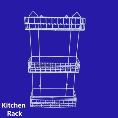 Picture of 3 Step square shape Walls For The Kitchen Hanging Rack - Optimize Your Kitchen Storage With This square shape Hanging Rack made is high quality iron stick white colour-White