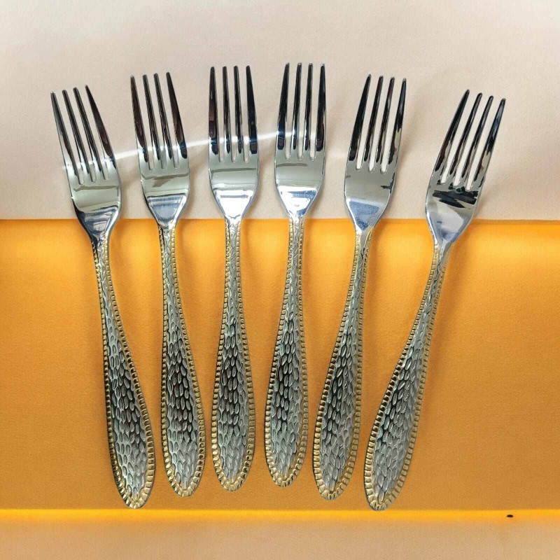 Picture of 6pcs stainless steel fork spoon mirror polish spoon nonmagnet tea spoon for best option desirt 12cm long golden design print(6pcs set)-Silver