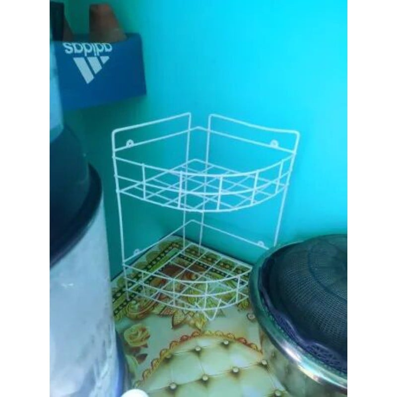 Picture of "2-Piece Set – 2-Step Triangle Shape Hanging Corner Racks – Durable Iron, White Finish, Easy Installation, Space-Saving Design for Efficient Kitchen Organization"-White