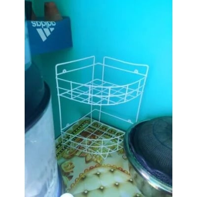 Picture of "2-Piece Set – 2-Step Triangle Shape Hanging Corner Racks – Durable Iron, White Finish, Easy Installation, Space-Saving Design for Efficient Kitchen Organization"-White