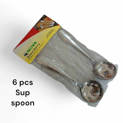 Picture of Soup Spoon of 6, 5" Stainless Steel Titanium Plating Shiny silver Round Spoons Silverware, silver sup Spoon Set Sturdy Easy to Clean, Dishwasher Safe-Silver