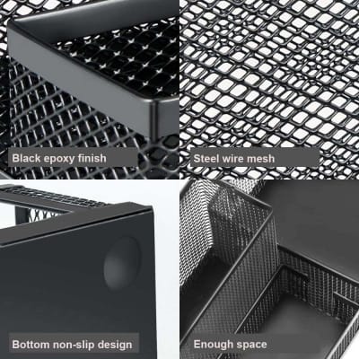 Picture of "Multifunctional Black Metal Desk Organizer - Creative 3-Grid Rack, Fireproof Pen Holder, High-Temperature Resistant, Coated Finish, 20.4 x 10.4 x 9.7 cm, Ideal for Office & Student Desks, 1 Piece"-Black