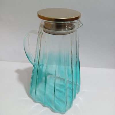 Picture of Modern style  blue Gradient color glass pitcher Kettle Shape large capacity  Glass Vase Home Decor Living Room glass pitcher heat resistant glass jug 1L-2L-Blue
