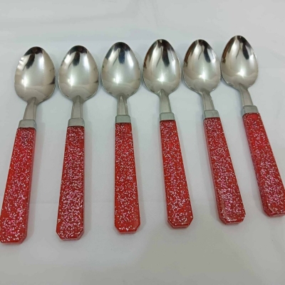Picture of Dining Tea spoon 6-Pieces Set for Kitchen and Dining Table Steel with Glitter Red Plastic Handle Tea Spoon Set for Home and Kitchen (Set of 6)-Red