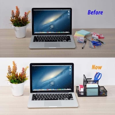 Picture of "Multifunctional Fashionable Black Metal Mesh Desk Organizer - Durable Pen Holder Box, Fireproof & High-Temperature Resistant, Coated Finish, 20.4 x 10.4 x 9.7 cm, Perfect for Office & Student Desks, 1 Piece"-Black